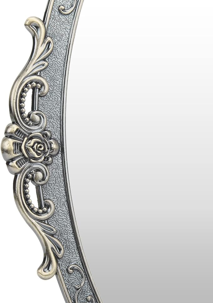 Cyrank Vintage Makeup Mirror, Oval Floral Mirror Decorative Tabletop Makeup Metal Vintage Cosmetic for Home Decorative(Bronze)