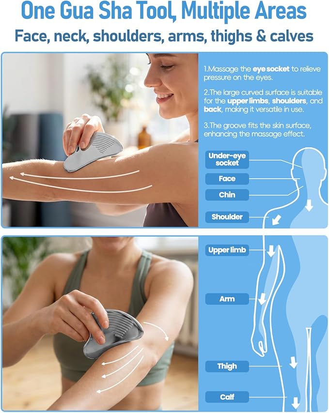 Non-Slip Grip Stainless Steel Gua Sha Tool for Face, 2026 Updated Ribbed Facial Guasha Massage Tool, Cooling Metal Face Massager Scraper for Jawline Sculpting Cheeks&Chin Gift for Women Mother, Silver