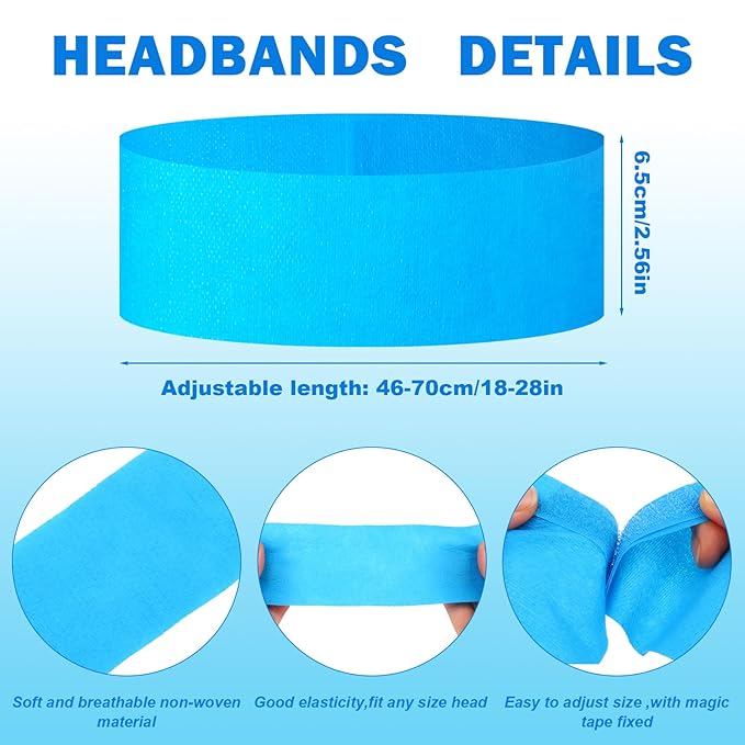 128 Pieces Disposable Spa Facial Headbands Stretch Non-Woven Facial Headband Soft Skin Care Hair Band with Convenient Closure for Women Girls Salons Esthetician Supplies, Blue Large