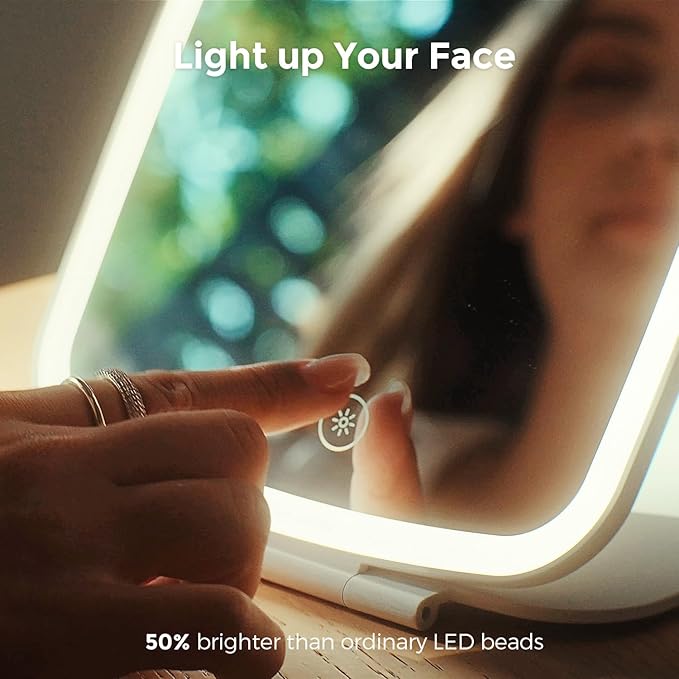Rechargeable Folding Makeup Mirror with LED Lights, 10" x 7" Large View, 3 Lighting Modes, 2000mAh Battery & Magnetic Closure for Home & Travel
