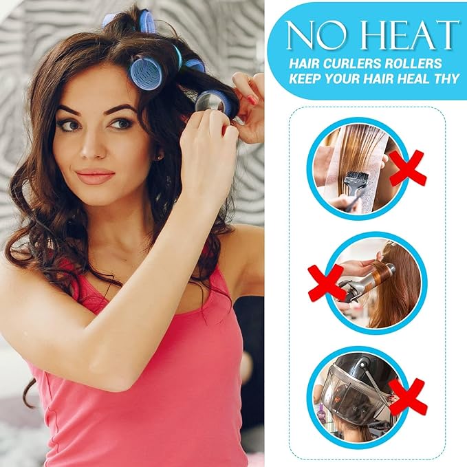 Hair Curlers - 12 Rollers & Clips, Small Size, Self Grip Holding, For Long to Short, Thick to Fine Hair, From Roots to Bangs for Volume