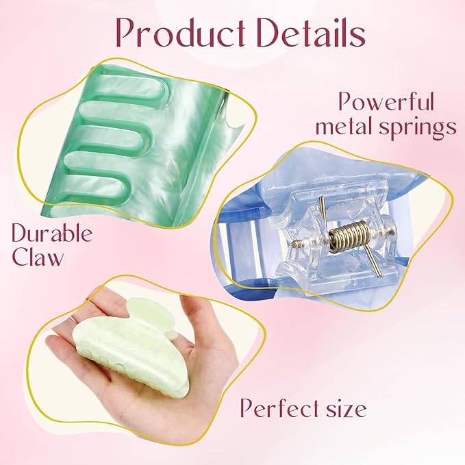 8 Pcs Large Acrylic Hair Claw Clips for Women Non-slip Strong Hold Jaw Clamps for Thick Thin Hair (French,Turquoise Color)