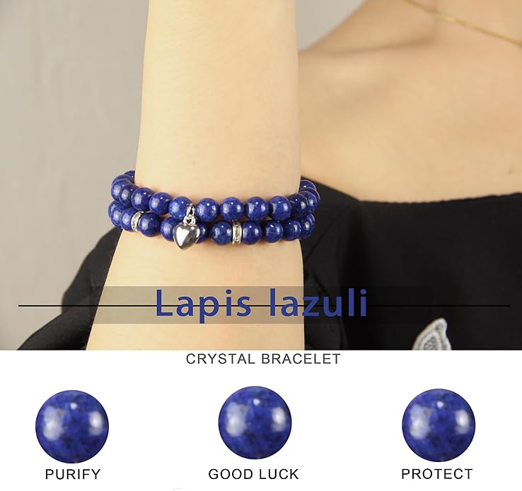 2Pcs Healing Crystal Bracelets for Women Handmade Beaded Bracelet Healing Prayers Crystal 8mm Natural Stone Beads Bracelet Stress Relief Get Well Soon Gifts