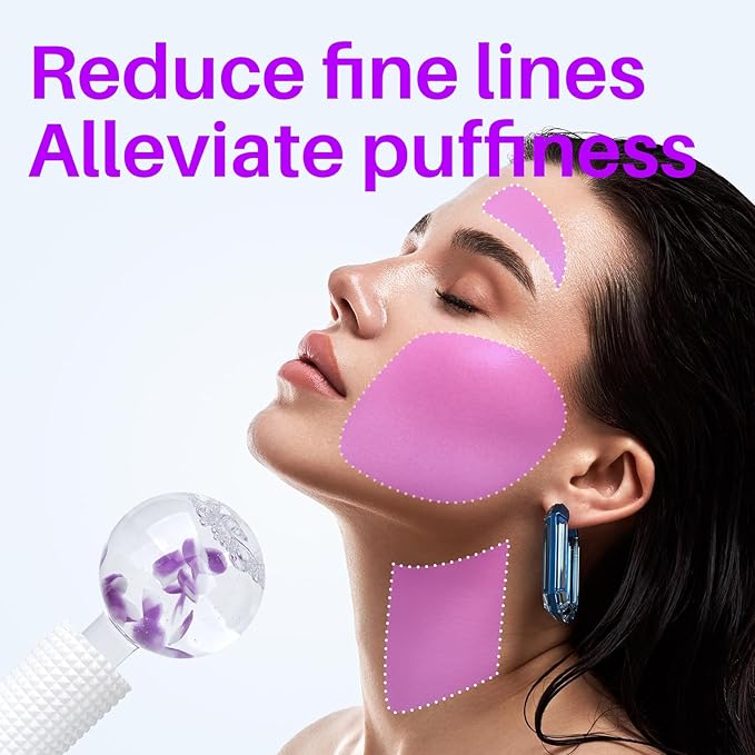 Ice Globes & Ice Roller for Face and Eyes - Facial Massage Tools for Skin Care, Reduce Wrinkles & Puffiness, Cooling Globes & Roller Ball for Glowing Skin 2PCS (Purple)