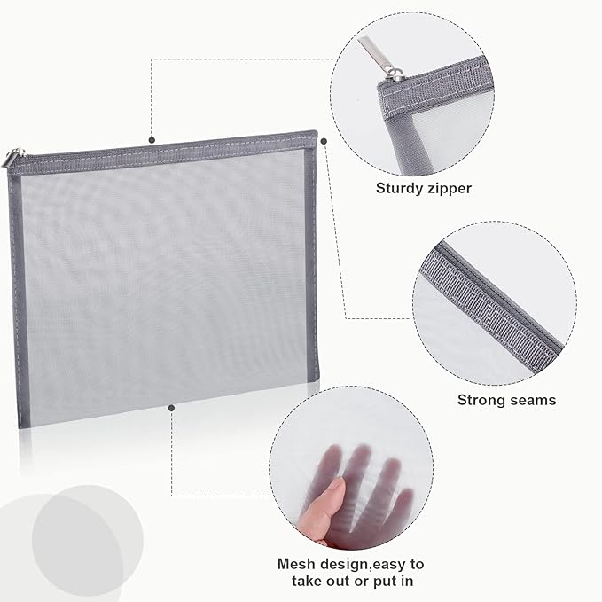 6 Pieces Mesh Makeup Bags Mesh Cosmetic Bag Portable Travel Organizing Zipper Pouch Toiletries Makeup Pouches for Home Office Travel Accessories