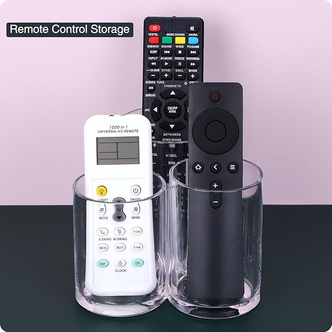 Makeup Brush Holder,Acrylic Clear Round Remote Control Pen Pencil Hair Nail Brush Comb Organizer with 3 Slots