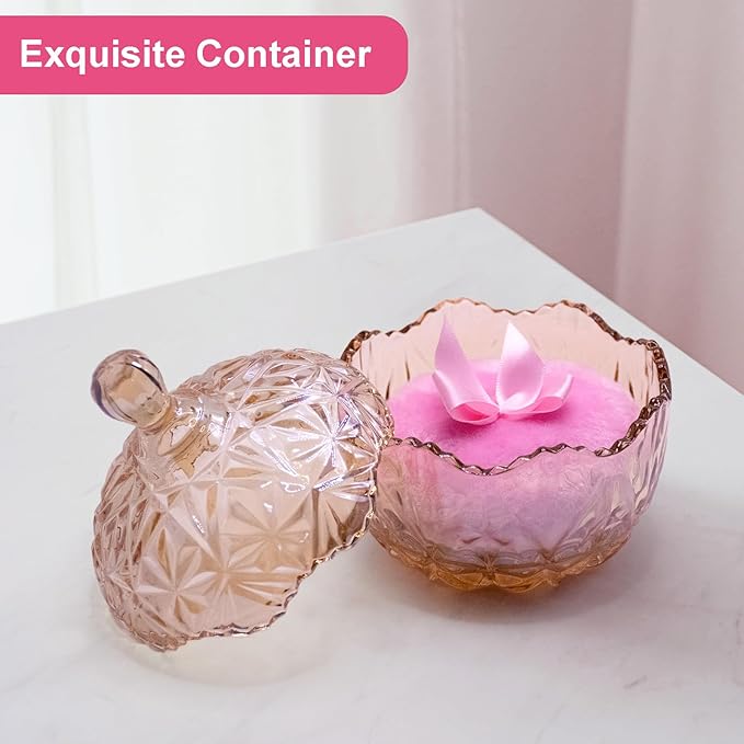 5 Pieces Large Body Powder Puff and Powder Container, Crystal Case for Dust Puff, Powder applicator with Box for Face and Body (Amber, Crown)