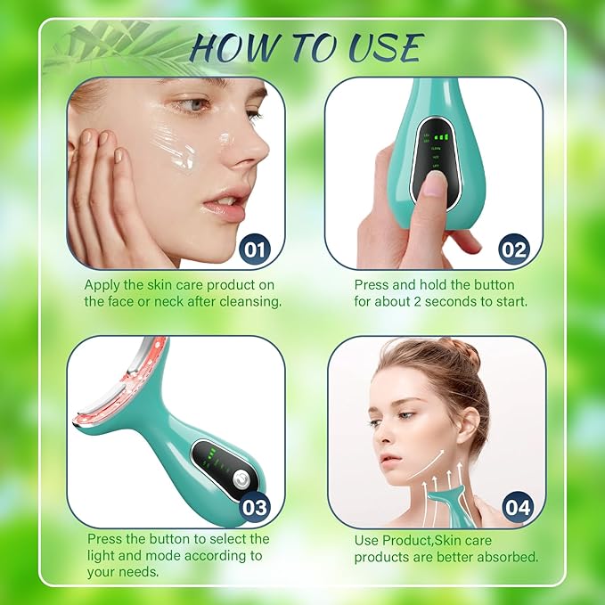 Face Massager Tool, Facial and Neck Massager Beauty 3-in-1 Triple Action Light, Thermal, and Vibration for Skin Care Face Sculpting Tool (Green)