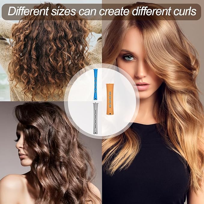 108 Pieces Hair Perm Rods Set, 3 Sizes Cold Wave Rods Hair Rollers Heatless Perming Kit Set with Pintail Comb or Long & Short Hair DIY Different Hairdressing Styling Tool