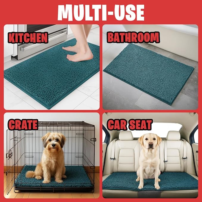 MudGuard Mat™ Dog Door Mat for Muddy Paws, Super Absorbent Microfiber, Non-Slip Indoor Mat, Quick Dry Chenille Mud Mat for Dogs & Entryway, Washable, Atlantic Blue 24" x 36"