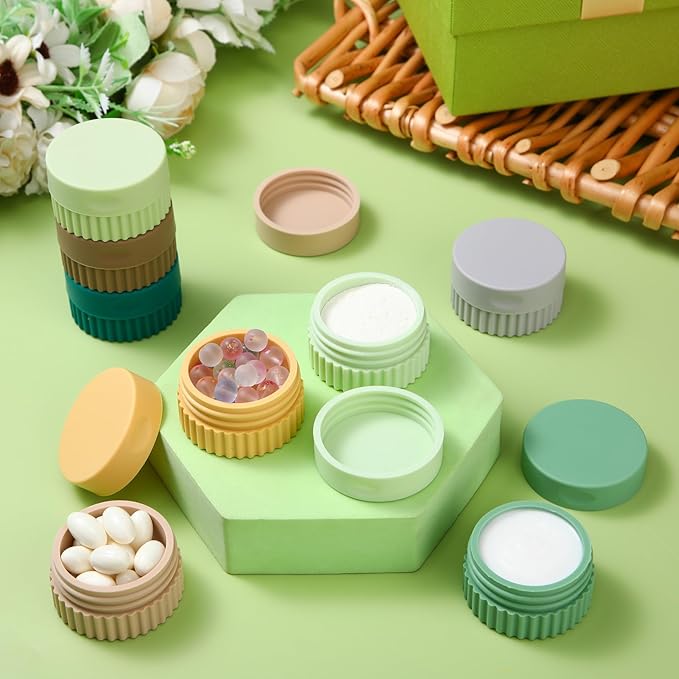 Maxcheck 8 Pcs Travel Containers for Toiletries 0.68 Oz/20 ml Small Silicone Cream Jar with Lid Mini Leakproof Lotion Jar Refillable Travel Cosmetic Container for Face Body Skin Cream (Fresh Color)