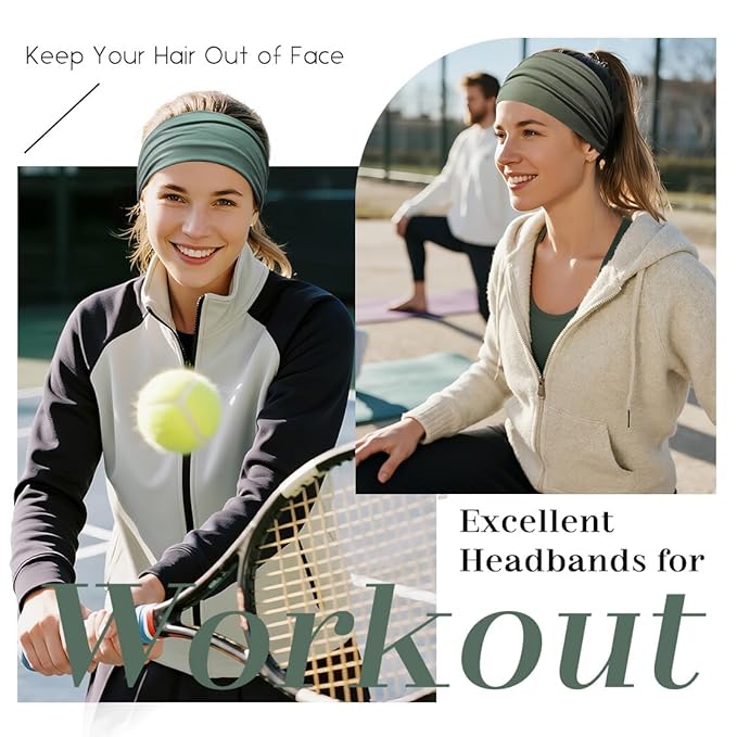 Sweat Headbands for Women, Workout Headbands for Short Hair, Extra Wide Head Bands for Long Hair, 12 Pieces