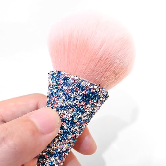 WOKOTO 1pcs Blue Shiny Rhinestone Nail Art Dust Brushes For Acrylic Nails Powder Remover Brushes Loose Face Cosmetics Blending Liquid Foundation Powder Make Up Brushes Nail Trimming Cleaning Tools