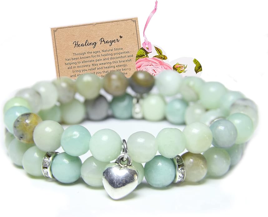 2Pcs Healing Crystal Bracelets for Women Handmade Beaded Bracelet Healing Prayers Crystal 8mm Natural Stone Beads Bracelet Stress Relief Get Well Soon Gifts