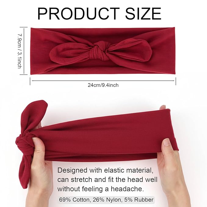 DRESHOW 4 Pack Headbands for Women Bow Knotted Hair Band Facial Cloth Rabbit Ears Running Sport Elastic Hair Wrap