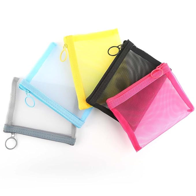EASYFUN Small Zipper Pouch,5 Pieces Mini Mesh Pouch Coin Purse Cosmetic Case,Small Item Organizer,5 x 4 Inch,Assorted Colors