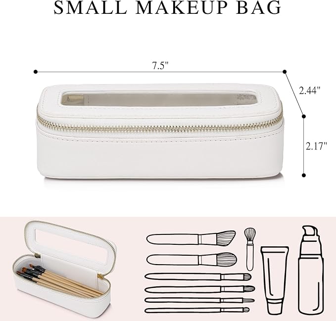 Makeup Brush Case Slim Clear Makeup Bag Travel Cosmetic Case and Waterproof Toiletry Makeup Bag with Zipper Purse Organizer for Women (White, Slim)