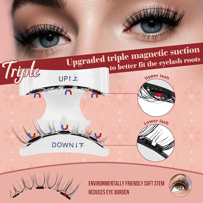 Higu clace Magnetic Eyelashes 4Pairs Magnetic Eyelashes with Applicator Soft Magnetic Lashes Natural Look Wispy Magnet Lashes Without Eyeliner Easy to Wear and Remove(DJCX-B06）