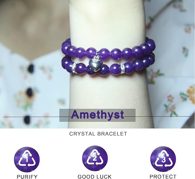2Pcs Healing Crystal Bracelets for Women Handmade Beaded Bracelet Healing Prayers Crystal 8mm Natural Stone Beads Bracelet Stress Relief Get Well Soon Gifts