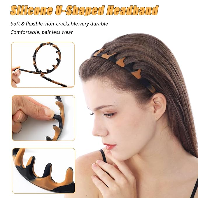 Silicone Headbands for Women Non Slip Comb Headband with Teeth Non-Crackable Hair bands for Women's Hair Fashion Accessories (Black 1PC, 1 Count (Pack of 1))