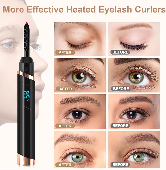 Heated Eyelash Curler, Electric Eyelash Curler, Rechargeable Lash Curler for Makeup Natural Curling Eye Lashes and 24 Hours Long Lasting - Black 2026 Updated New Model B