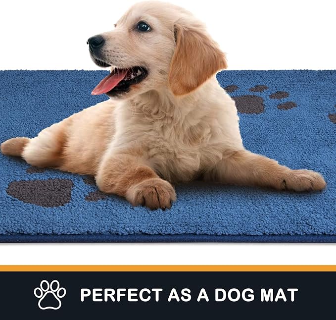 PURRUGS Dirt Trapping Door Mat 32" x 70", Non-Skid/Slip Machine Washable Microfiber Entrance Rug, Shoes Scraper, Dog Doormat, Super Absorbent Floor Mat for Muddy Wet Shoes and Paws, Blue