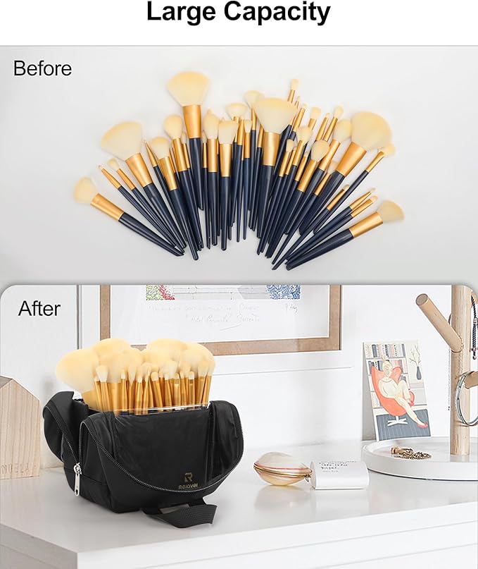 MONSTINA Makeup Brush Bag, Travel Makeup Brush Case Portable Large Makeup Brush Holder Marker Organizer Pro Makeup Artist Bags Sets Clear Cosmetic Bags Dust-Proof