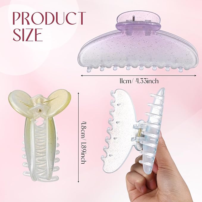8 Pcs Large Acrylic Hair Claw Clips for Women Non-slip Strong Hold Jaw Clamps for Thick Thin Hair(French,Gradient Color)
