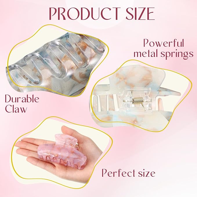 8 Pcs Large Acrylic Hair Claw Clips for Women Cute Non-slip Strong Hold Jaw Clamps Accessories for Thick Thin Hair (Bright Color)