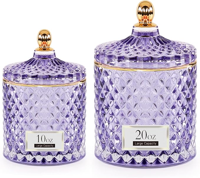 2 Pack Qtip Holder Apothecary Jars with Lids, Purple Bathroom Accessories Aesthetic Room Decor Bathroom Decor Sets, Cotton Ball Storage Organizer for Cotton Swab, 20oz+10oz