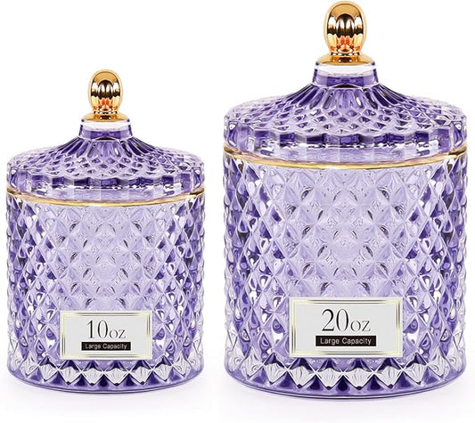 2 Pack Qtip Holder Apothecary Jars with Lids, Purple Bathroom Accessories Aesthetic Room Decor Bathroom Decor Sets, Cotton Ball Storage Organizer for Cotton Swab, 20oz+10oz