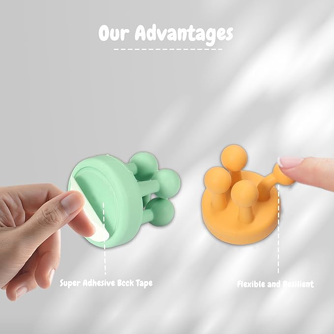 6Pcs Silicone Toothbrush Holders for Bathrooms,Waterproof Self Adhesive Multifunctional Hook for Hanging Towel Key Plug Cable for Bathroom Kitchen Living Room Office YellowGreenPink