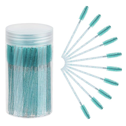 CHEFBEE 100PCS Disposable Eyelash Brush, Mascara Wands Makeup Brushes Applicators Kits for Eyelash Extensions and Eyebrow with Container (Blue)