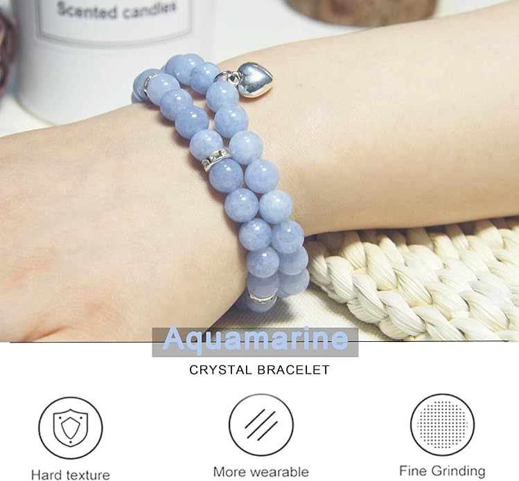 2Pcs Healing Crystal Bracelets for Women Handmade Beaded Bracelet Healing Prayers Crystal 8mm Natural Stone Beads Bracelet Stress Relief Get Well Soon Gifts