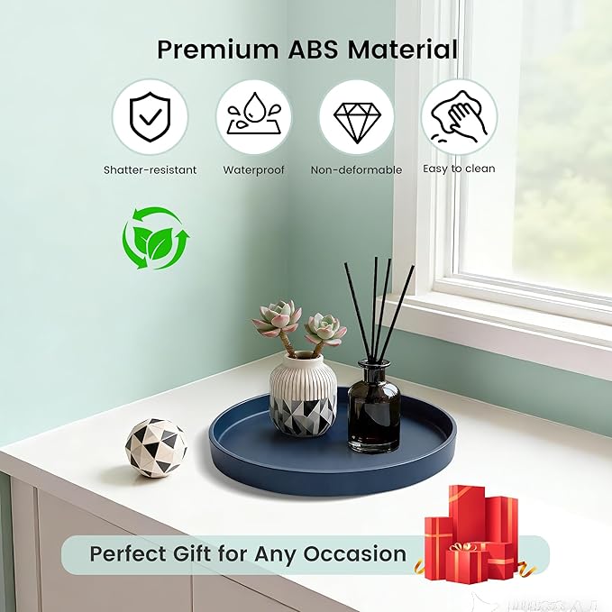 1 Pack 9" Bathroom and Vanity Tray, ABS Bathroom Counter Organizer， Coffee Table Decor for Perfume, Candles, Keys &More. Kitchen Countertop Organizer, Decorative Tray Soap Holder, Blue
