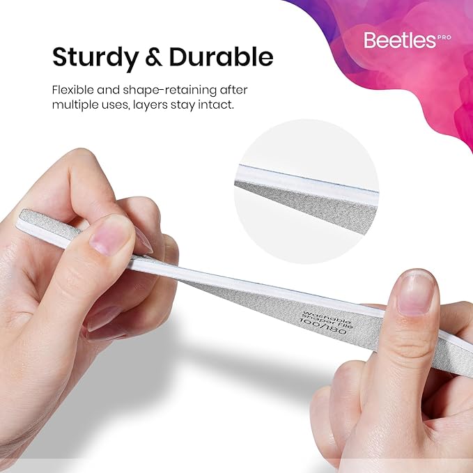 Beetles Pro 25-Pcs Nail File – Professional 100/180 Grit Double Sided Emery Board Nail Files Washable Shaper Files Precise Filing File for Acrylic, Gel & Natural Nails – Salon Quality Manicure Tool