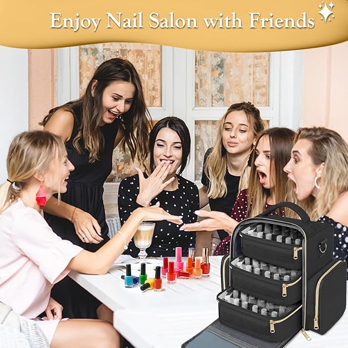YOREPEK Nail Polish Organizer Holds Up to 72 Bottles (15ml-0.5 fl.oz) Nail Polish Carrying Case with 3 Removable Pouches and 4 Zippered Pockets for Manicure Tools, Supplies, Nail Lamp, Gift for Women