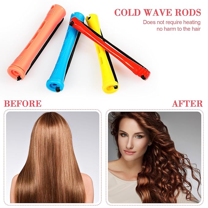 WILLBOND 72 Pieces Hair Perm Rods Set, Short Plastic Perming Rods Cold Wave Roller 4 Sizes Hair Curling Rollers with 1 Piece Steel Pintail Comb for Hairdressing Styling (Short)