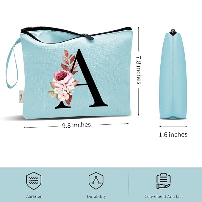 Vavabox A-Z Personalized Makeup Bag, Birthday Gifts for Women Mom, Gifts for Best Friend, Bride Bridesmaid Cosmetic bag (I, Green)