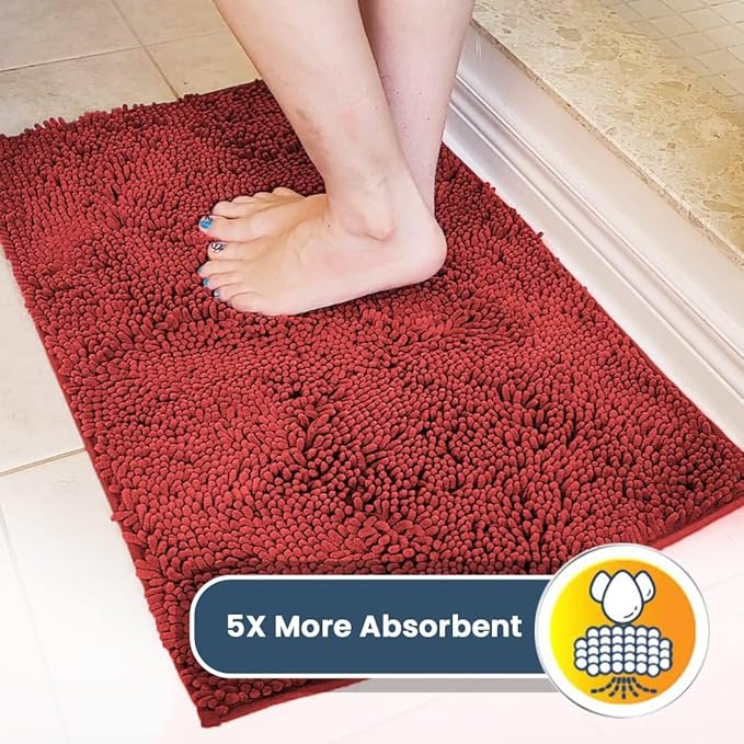 Muddy Mat® | Super Absorbent Door Mat Indoor, Microfiber Quick Dry Chenille Entryway Rug, Non-Slip Front Door Mat, Indoor Mats for Entryway, Machine Washable Pet Rug, Red 24"x36"
