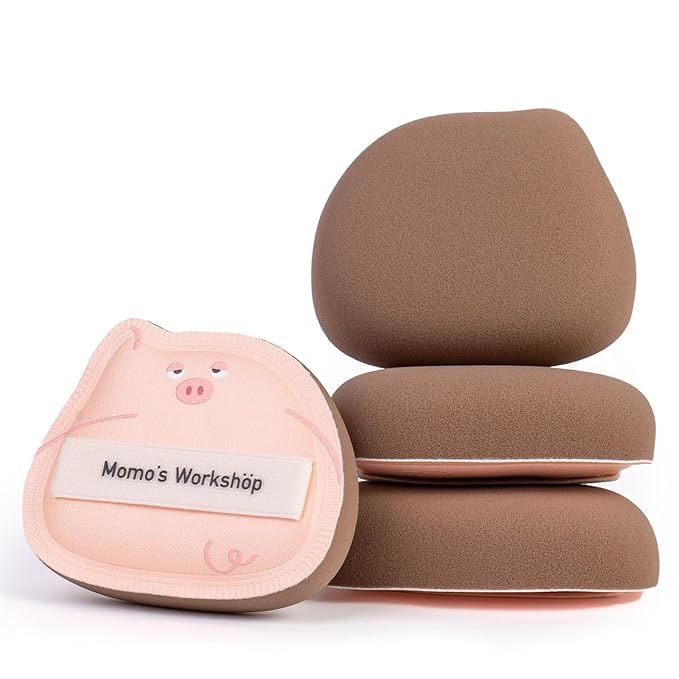 2-Pack Cute Sleepy Pig Makeup Sponge Oxygen-Finish Makeup Sponge for Liquid Foundation & Cream Blush, 85° Angled Tip, Hydrophilic PU for Sheer & Natural Makeup, Buildable Coverage Sponge