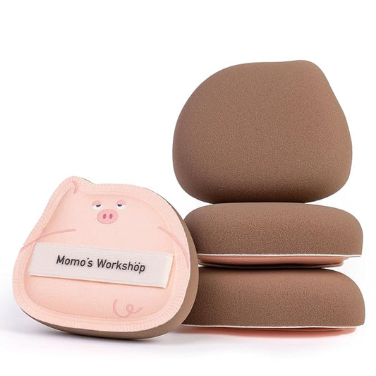 2-Pack Cute Sleepy Pig Makeup Sponge Oxygen-Finish Makeup Sponge for Liquid Foundation & Cream Blush, 85° Angled Tip, Hydrophilic PU for Sheer & Natural Makeup, Buildable Coverage Sponge