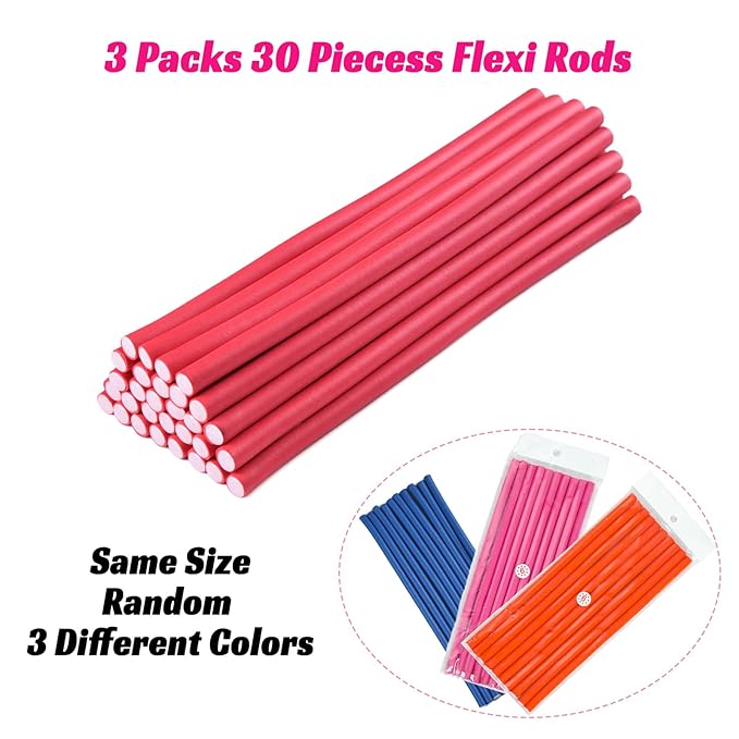 Royota 30PCS 9.45" Hair Curlers Rollers Flexible Curling Rods Set,Heatless Twist Soft Bendy Foam Hair Curls for Long and Short Hair (0.39 x 9.45 Inch, Random Color)