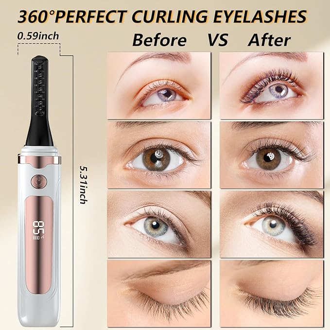 Heated Eyelash Curler - Heated Lash Curler Electric Eyelash Curler 4 Temp Settings for Makeup Tools for Achieving A Natural Curl and Long Lasting Eyelashes, Designed for Women, Snow White