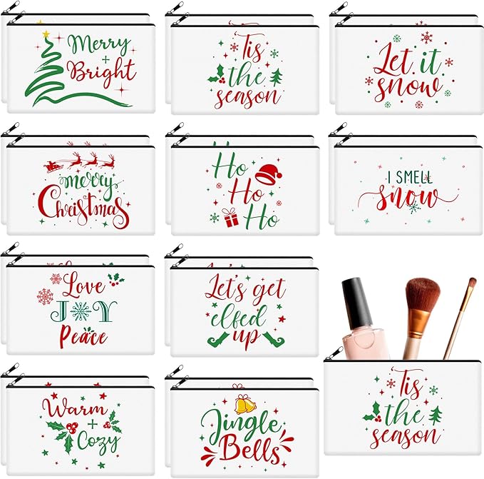 Reginary 20 Pieces Cosmetic Bag for Women, Roomy Makeup Bags with Zipper Toiletry Bag Pouch Travel Accessory Organizer Gifts, 7 x 4.3 Inches(Christmas)
