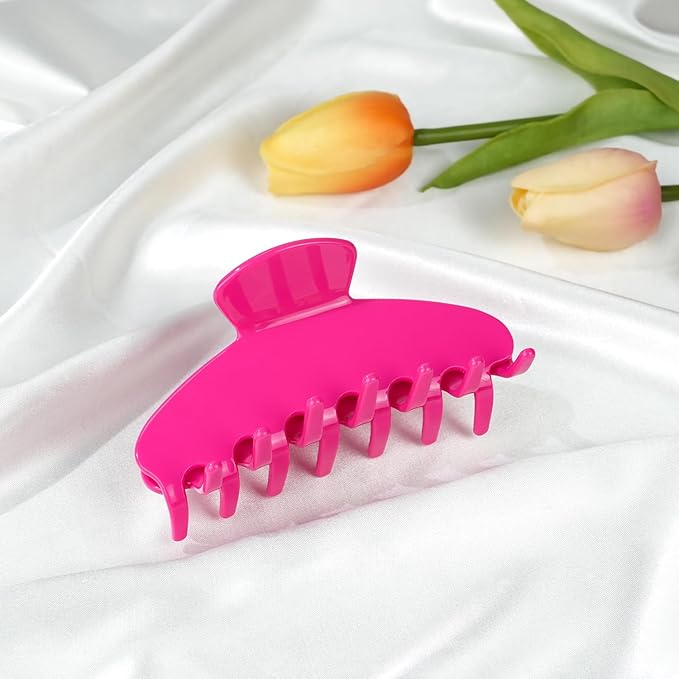 MAORULU Premium Durable Acetate Hair Claw Clips for Women Girls, 4 Inch Large Cute Jaw Clip for Thick or Thin Hair, Vintage Y2K Hair Clips (Hot Pink)