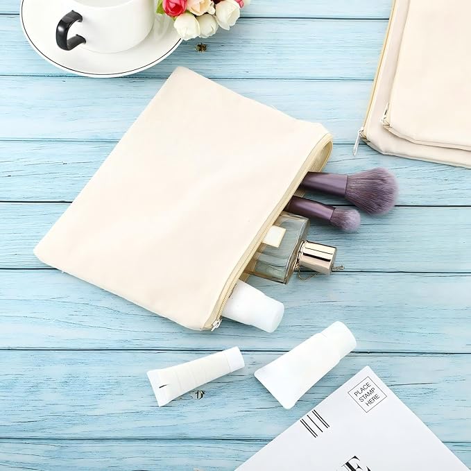meekoo 16 Pack Blank Canvas Pouch Zipper Cosmetic Bag Bulk Plain Makeup Pouch Sublimation DIY Craft Multipurpose Travel Toiletry Bag for Makeup Cosmetic Stationary Storage Organizer(M,Beige)