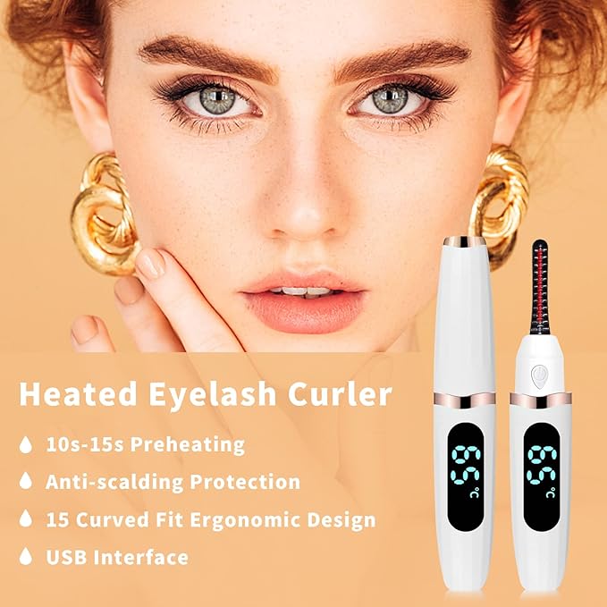 Heated Eyelash Curler - Heated Lash Curler Electric Eyelash Curler 3 Temp Settings for Makeup Tools for Achieving A Natural Curl and Long Lasting Eyelashes, Designed for Women, White