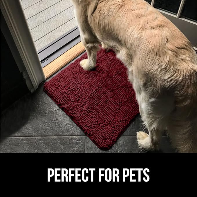 GORILLA GRIP SoakSTOPPER Dog Door Mat, 60x36 Machine Washable Rug Absorbent Doormat Captures Moisture Mud Dirt, Quick Dry Soft Chenille Entryway Rugs Indoor Entrance Mats for Dog Paws, Burgundy