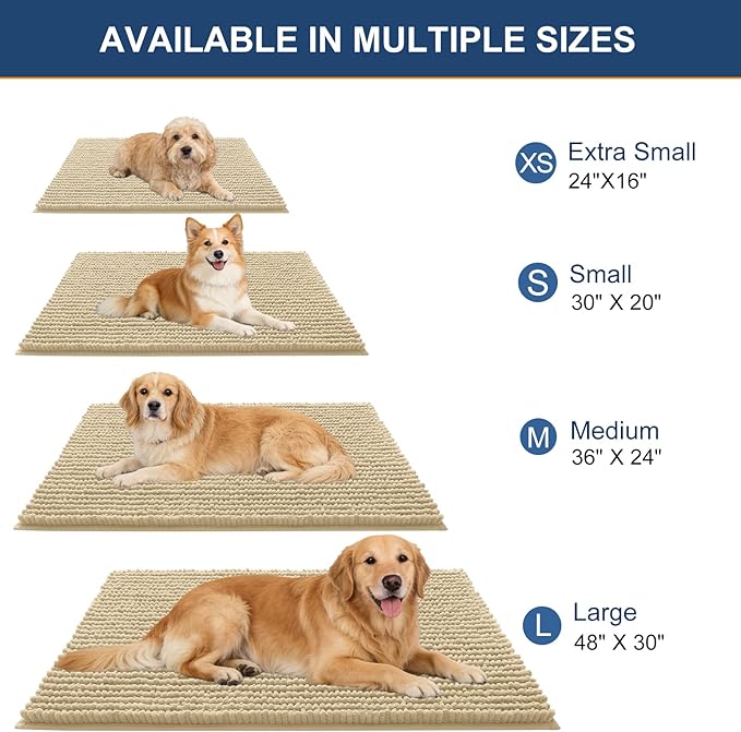 OLANLY Dog Door Mat for Muddy Paws 30x20, Ultra Absorbent Chenille Mud Doormat, Non-Slip Washable and Dirt Trapping Doormat for Indoor Entryway, Quick-Dry Indoor Pet Bed Mats for Dogs, Sand